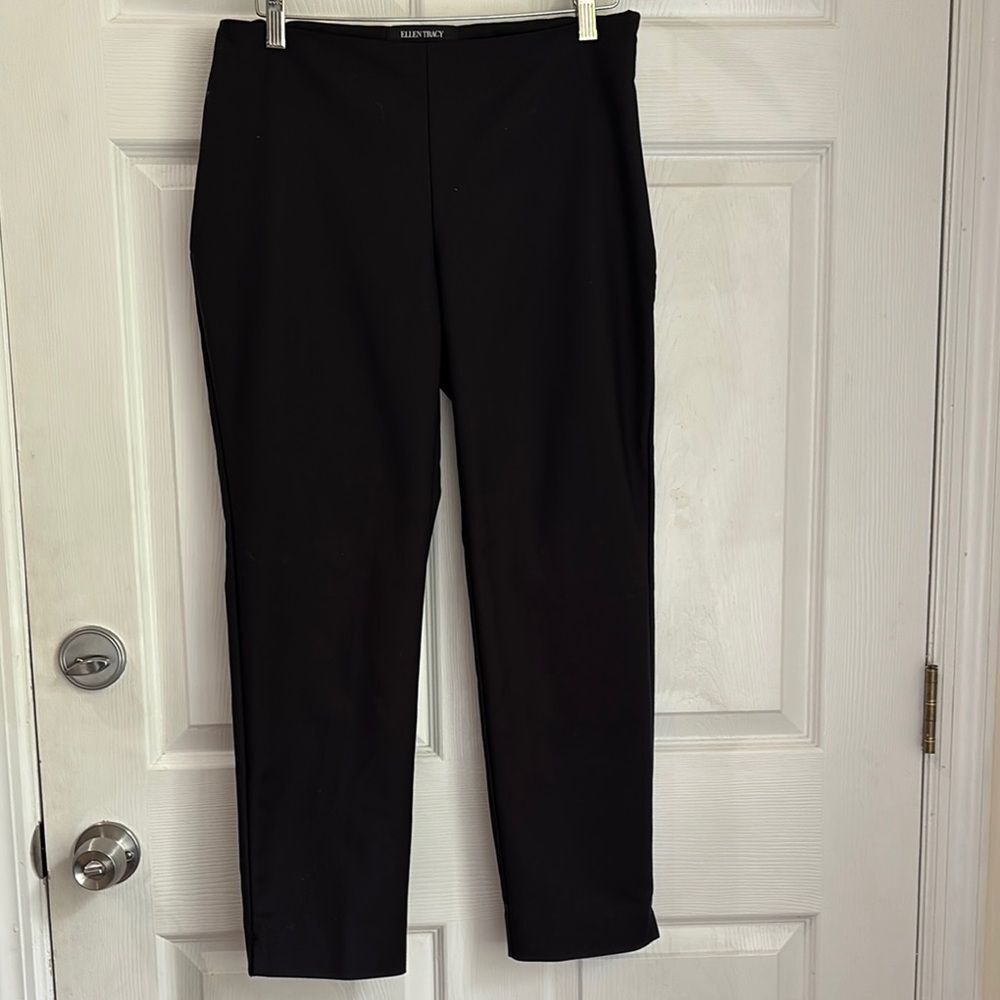 Ellen Tracy Black Cropped Dress Pants Straight Leg Ankle Length Size 6 side zip